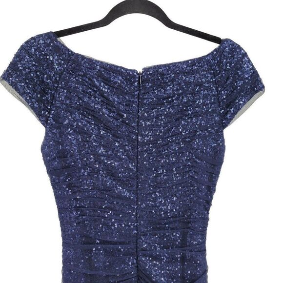 Vintage 80's Lauren Dress Mini Bodycon Formal Net Sequin Overlay Ruched Navy 4 - Picture 11 of 16